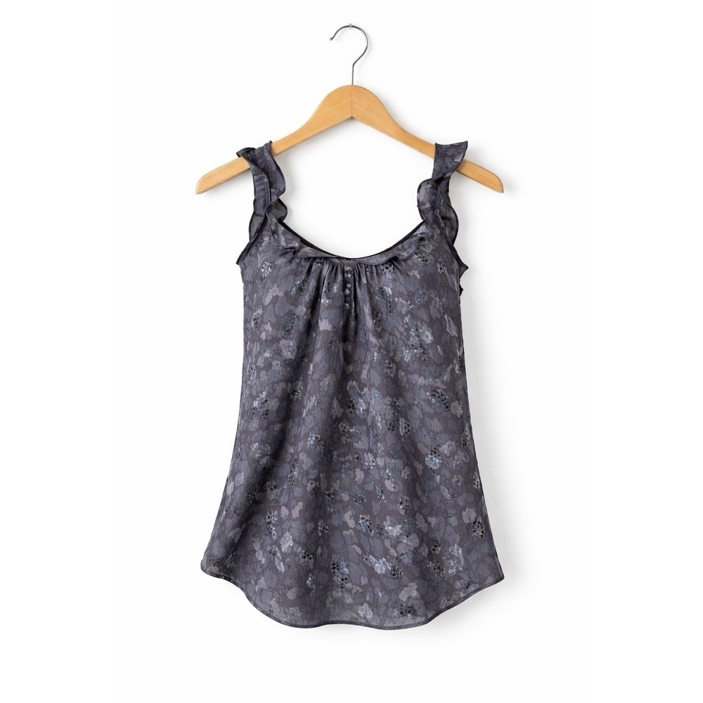 100% Silk Top Womens 2 Small Sequin Evening Quiet Luxury Ruffle Going Out Glam